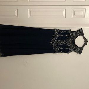 Dark royal blue straight dress with nice Crystalline